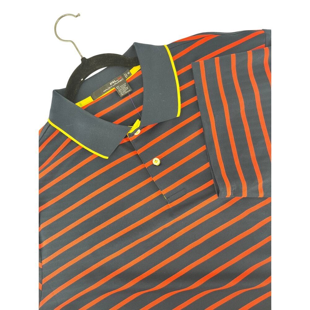 RLX Ralph Lauren Navy and Orange Striped Polo Shirt